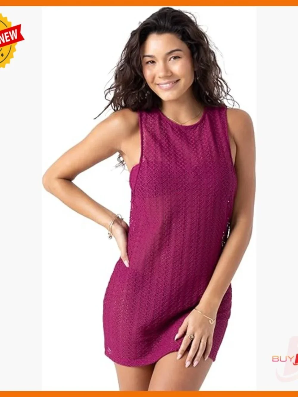 Midi Beach Cover Up Dress, Lightweight Breathable Fabric, Tie Closure - Picture 1 of 6